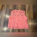 Nanette Lepore  Lace Blouse High Neck Short Sleeve Size XL Zip Back Office Core Photo 2