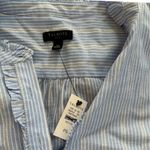Talbots NWT PS Blue Striped Ruffle-Trim Cotton Metallic Blend Blouse Petite Photo 1