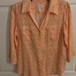 Chico's Women's Peach Linen Button Down Top Blouse Size 1 Floral Print Photo 0