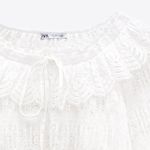 ZARA Off White Textured Tie Eyelet Cropped Top Photo 4