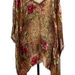 Christina Makowsky Caftan Kimono Top Blouse Paisley Floral Print Brown‎ Tan Brown Photo 0