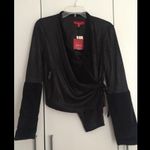 Saks 5th Avenue RED Saks Fifth Avenue Black Moto Mixed Media Cropped Jacket Size Small NWT Photo 1