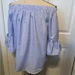 Roommates Womens Size Medium Blue White Striped Off The Shoulder Top Blouse NEW Photo 5