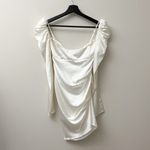 the bar white silk twist front puff sleeve crystal long sleeve ruched mini dress Size 0 Photo 4