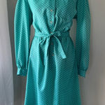 Vintage ‘80s Schrader Sport Teal & White Collared Belted Button Front Midi Dress Green Size 14 Photo 0