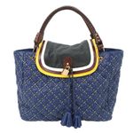 Marc Jacobs  Navy Blue Leather Quilted Woven Mackenzie Flap Tote Bag Purse Photo 0