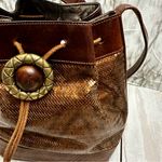 Susan Gail Brown Leather Drawstring Bucket Bag Shimmer Bronze Snakeskin Vintage Photo 1