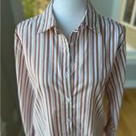 Vintage America’s Sweetheart Orange White Striped Cotton Button Down Dress Shirt Photo 9