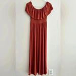 Boohoo  Stretch Midi Dress, Ruffled Off the Shoulder Sleeves, Burnt Orange, 6 Photo 10