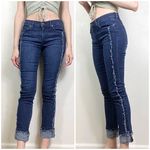 Karl Lagerfeld  Dark Wash Mid Rise Raw Edge Cropped Cuffed Skinny Jeans Photo 1