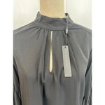 T Tahari  Blouse Womens Size S Black Mock Neck Keyhole Large Bell Sleeve Chic Photo 7