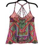 Laundry by Shelli Segal Laundry Shelli Segal Tankini Top‎ Womens M Pink Green Geometric Strappy Swimsuit Photo 1