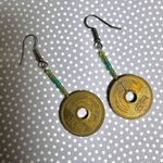 Green beaded Chinese coin earrings Photo 4