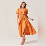 ASTR  Citrine Linen Bow Front Midi Dress Turmeric Orange One Size NWT Photo 1
