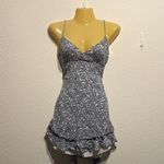 B. Smart Blue Floral Mini Dress Size 9 Ruffle Hem Tie Waist Summer Party Wrap Photo 4