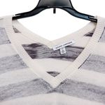 autumn cashmere XS V Neck Stripe Gray Cream Ribbed Hem Crop Top Blouse Photo 1