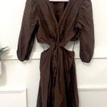 Gap  Puff Sleeve Cut Out Midi Dress Long Sleeve Brown Size M Photo 2