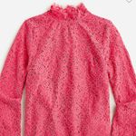 J.Crew NWOT Scalloped Eyelet Lace Mock Neck Fringe Hem Blouse in Pink Size 14 Photo 1