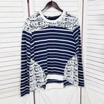 Hazel Crochet Lace Detail Striped Long Sleeve Shirt Blue White Small Photo 6