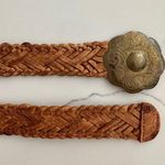 Anthropologie Vintage Moroccan Braided Leather Engraved Brass Buckle Belt in Camel Size Medium Photo 0