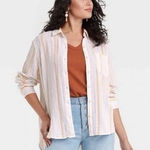 Universal Threads Womens Universal Thread Button Down Striped Size Medium Beach Vacation Coastal Photo 0