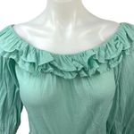 ZARA  Green Ruffle Tiered Off The Shoulder 3/4 Sleeve Crop Blouse Top Size S Photo 2