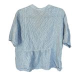 Nautica Womens Popover Short Sleeve Linen Blend Shirt Light Blue White Size L Photo 3