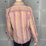 Sigrid Olsen  Pink & Green Stripe Button Up Shirt Size Medium Photo 2