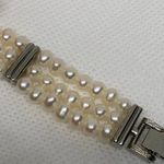 Ocean Dream Pearl Watch women silver tone rhinestones 23mm round 7” running Photo 8