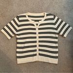 SheIn DAZY Green & Beige Striped Ribbed Short Sleeve Cardigan Photo 0