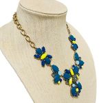 J.Crew Statement Flower Necklace Blue Yellow Crystal Beaded Choker 17” Photo 1