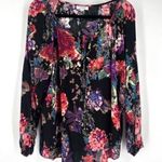 Andrée Andree by Unit Dark Romantic Floral Peasant Blouse Size1X Plus Long Sleeve Flowy Photo 0
