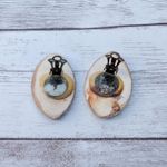 Vintage Clip On Earrings Statement Blue Shades with Gold Tone Photo 5