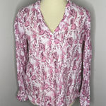 120% LINO Pink White Floral Longsleeve Linen Tunic Shirt Sz 42 Photo 0