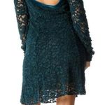 Free People  Teal Lace Velvet Trim Long Sleeve Mini Dress M Photo 1