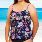 T.H.E. Blouson Tankini Top Swim Shorts Floral Black plus size 26W NWT Mastectomy Photo 9