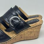 BOC Black Leather Cork Wedge Sandals Buckle Heels C19003 Women Size 10 Photo 6