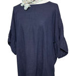 Elena Baddi 3X Linen Tunic Top Blue Oversized Italian Gauze Minimalist Photo 0