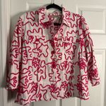 Life Style Vintage Pink and White Abstract Patterned Cotton Blazer Jacker Size XL Photo 5