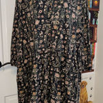 Peruvian Connection  Black/Brown Floral Long Sleeve Baby Doll Size Large Photo 0