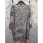 Fig and Flower Tunic Top XL Abstract Print 3/4 Sleeve Round Neck Button Detail Purple Photo 5