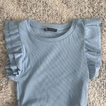 ZARA  Light Blue Ribbed Crop Top Ruffle Sleeves Size Small Photo 1