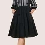 Bloomchic  Geometric Bandana Print Knot Neck Tassel Trim Dress Photo 1