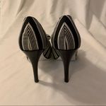 Anne Michelle EUC  Striped Peep-toe ‘Flare’ Heels with Bow Detail Photo 1