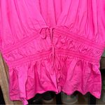WAYF  tie front bows vneck blouse smocked ruffles puff short sleeves barbie pink Photo 3