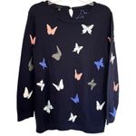 Talbots Navy Blue Butterfly Intarsia Crewneck Long Sleeve Sweater Size Small Photo 3