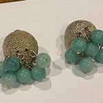 Cha Cha Vintage Green Signed Coro Gold Tone Beaded Clip On Earrings Photo 0