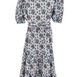 Veronica Beard  Eunice Floral Puff Sleeve Cotton Shirt Dress Multi Striped 8 Photo 2