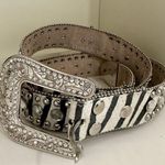 Womens Leather Belt Black White Zebra Print Bling Rhinestone cowgirl Photo 0