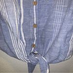 Dash 100% Cotton Light Blue Button Tie Front Striped Sleeveless Top Size M Photo 3